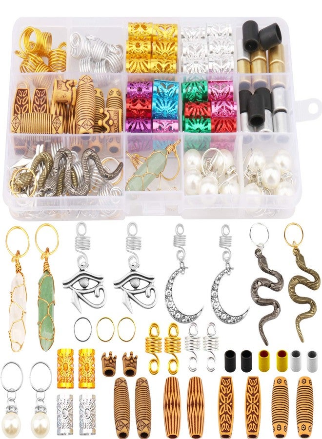 Messen 121PCS Hair Jewelry Dreadlocks Crystal Wire Wrapped Loc Adornment Imitation Wood Beads Braiding Cuffs Beard Tube Beads Hair Coils Rings Pearl Hair Pendants for Braids - Image 1